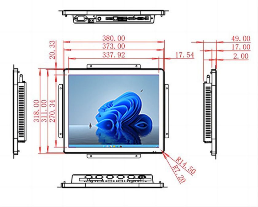 17 inch open frame industrial grade computer touch screen